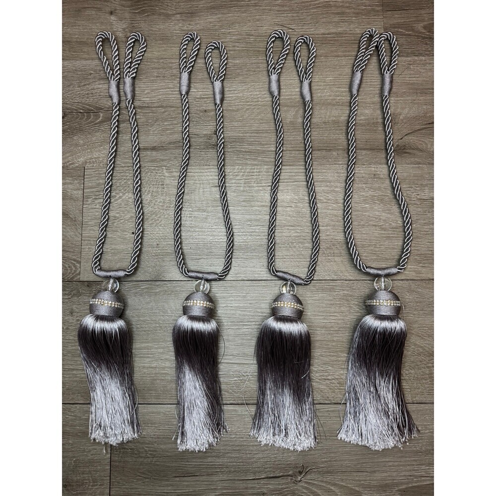 Set of 4 Gray Silver Curtain Tiebacks Tassel Rope Holdbacks